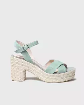 Женские босоножки на каблуке из однотонной замши с пряжкой Toni Pons, зеленый