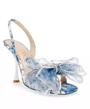 Женские босоножки на каблуке из сетчатой ткани желтого цвета с бантом Betsey Johnson, синий