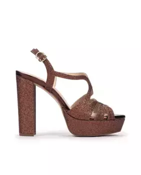 Женские босоножки на каблуке из темно-коричневой ткани Pedro Miralles