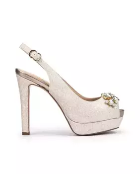 Женские босоножки на каблуке из ткани кремового цвета Pedro Miralles, кремовый