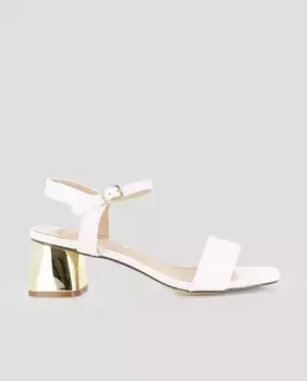 Женские босоножки на каблуке-лопатке с золотистым каблуком Blogger, белый