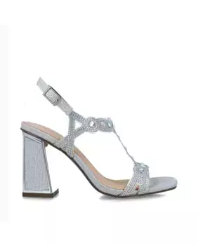 Женские босоножки на каблуке с двойным ремешком и стразами Menbur, серебрянный