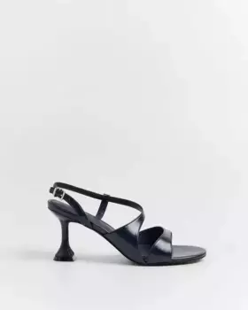 Женские босоножки на каблуке с двойным ремешком и пряжкой Mim, тёмно-синий