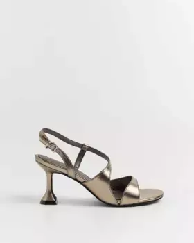 Женские босоножки на каблуке с двойным ремешком и пряжкой Mim, золото