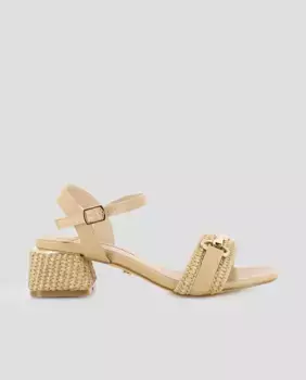 Женские босоножки на каблуке с фурнитурой и пряжкой Blogger, бежевый