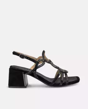 Женские босоножки на каблуке с кристаллами и застежкой на пряжке Alma en Pena, чёрный