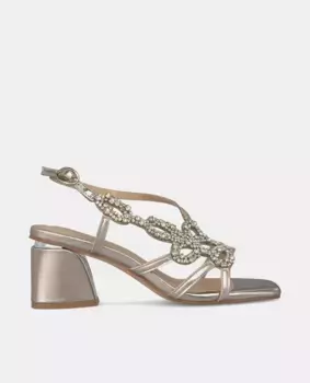 Женские босоножки на каблуке с квадратным носком и декором из стразов Alma en Pena, коричневый