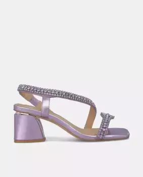 Женские босоножки на каблуке с квадратным носком и ремешком со стразами Alma en Pena, сиреневый