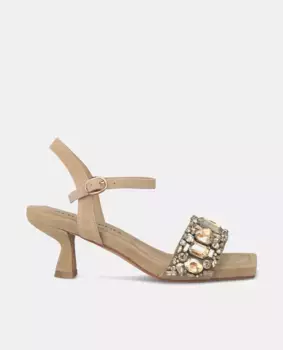 Женские босоножки на каблуке с квадратным носком и ремешком со стразами Alma en Pena, бежевый