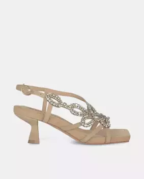 Женские босоножки на каблуке с квадратным носком и деталями из стразов Alma en Pena, бежевый