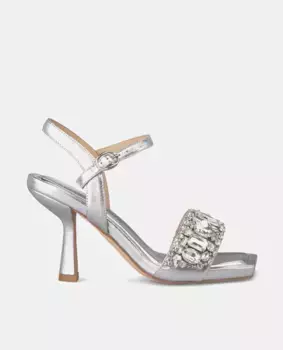 Женские босоножки на каблуке с квадратным носком и ремешком со стразами Alma en Pena, серебряный