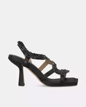 Женские босоножки на каблуке с квадратным носком и змеей из стразов Alma en Pena, черный