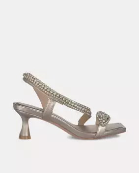 Женские босоножки на каблуке с квадратным носком и ремешком со стразами Alma en Pena, коричневый