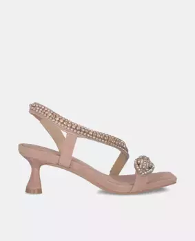 Женские босоножки на каблуке с квадратным носком и ремешком со стразами Alma en Pena, розовый