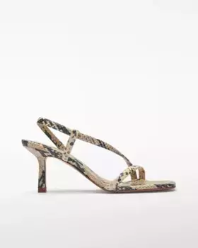 Женские босоножки на каблуке с квадратным носком и принтом под змею Adolfo Dominguez, бежевый