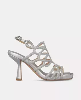 Женские босоножки на каблуке с квадратным носком и стразами Alma en Pena, серебряный