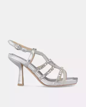 Женские босоножки на каблуке с отделкой стразами Alma en Pena, серебряный