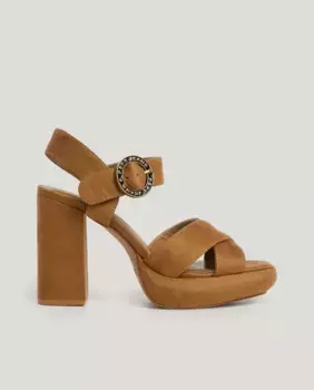 Женские босоножки на каблуке с перекрещенными ремешками Pepe Jeans, коричневый