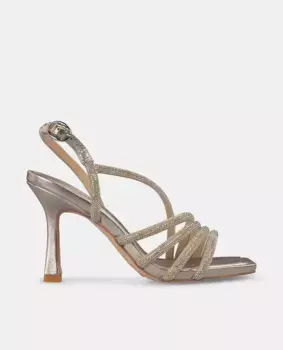 Женские босоножки на каблуке с перекрещивающимися ремешками из стразов и застежкой-пряжкой Alma en Pena, золото