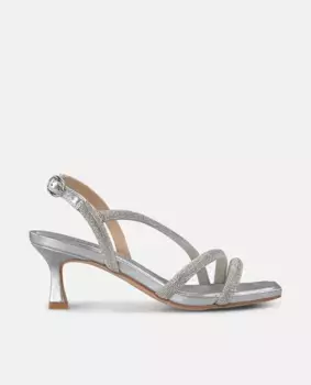 Женские босоножки на каблуке с перекрещивающимися ремешками из стразов и квадратным носком Alma en Pena, серебряный