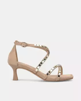 Женские босоножки на каблуке с перекрещивающимися ремешками из стразов и квадратным носком Alma en Pena, бежевый