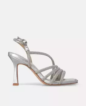 Женские босоножки на каблуке с перекрещивающимися ремешками из стразов Alma en Pena, серебряный