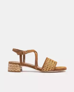 Женские босоножки на каблуке с перекрестным ремешком из рафии Unisa, цвет Cuero