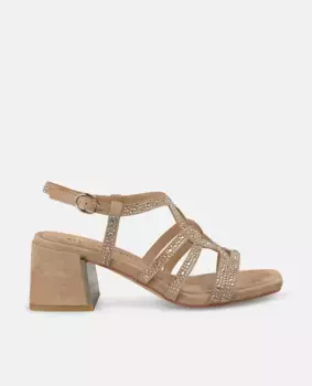 Женские босоножки на каблуке с переплетающимися ремешками со стразами и застежкой на пряжке Alma en Pena, цвет Marrn claro