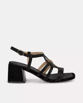 Женские босоножки на каблуке с переплетающимися ремешками со стразами и застежкой на пряжке Alma en Pena, чёрный