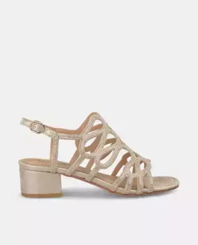 Женские босоножки на каблуке с переплетающимися ремешками со стразами и застежкой на пряжке Alma en Pena, золотой