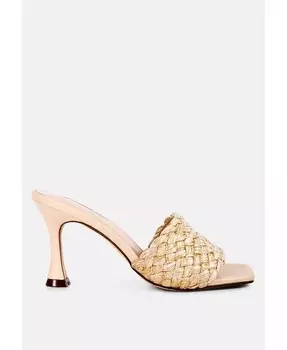 Женские босоножки на каблуке с плетеным ремешком NY Tour London Rag, бежевый