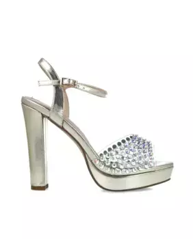 Женские босоножки на каблуке с прозрачным ремешком и стразами Menbur, золото