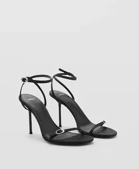 Женские босоножки на каблуке с пряжками MANGO, черный