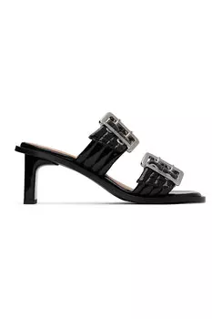 Женские босоножки на каблуке с пряжкой Ganni, черный