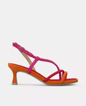 Женские босоножки на каблуке с разноцветными ремешками и квадратным носком Alma en Pena, красный