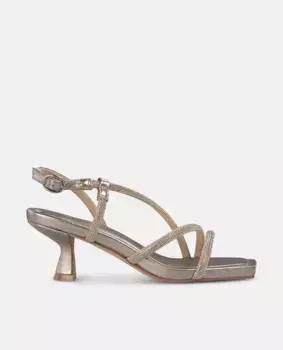 Женские босоножки на каблуке с ремешками из стразов и застежкой-пряжкой Alma en Pena, золото