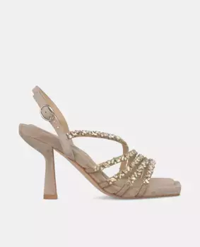 Женские босоножки на каблуке с ремешками из стразов и квадратным носком Alma en Pena, бежевый