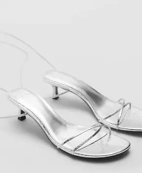 Женские босоножки на каблуке с ремешками MANGO, серебро