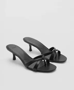 Женские босоножки на каблуке с ремешками MANGO, черный