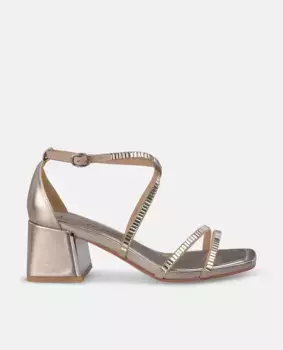 Женские босоножки на каблуке с ремешками с кристаллами и стразами Alma en Pena, золотой