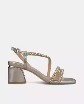 Женские босоножки на каблуке с ремешками со стразами Alma en Pena, коричневый