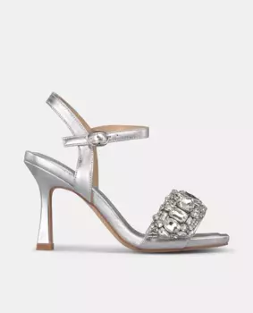 Женские босоножки на каблуке с ремешком из стразов и квадратным носком Alma en Pena, светло-серый