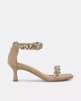 Женские босоножки на каблуке с ремешком на щиколотке, украшенным стразами, и квадратным носком Alma en Pena, светло-коричневый