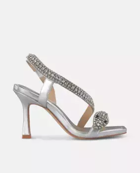 Женские босоножки на каблуке с ремешком под змеиную кожу и квадратным носком Alma en Pena, серебряный