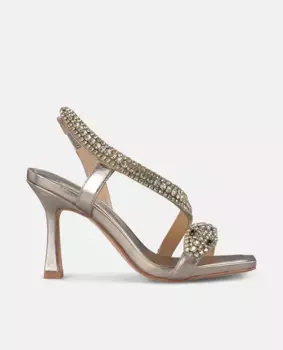 Женские босоножки на каблуке с ремешком под змеиную кожу и квадратным носком Alma en Pena, золото