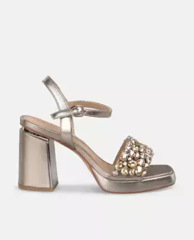 Женские босоножки на каблуке с широким ремешком, украшенные стразами Alma en Pena, золотой