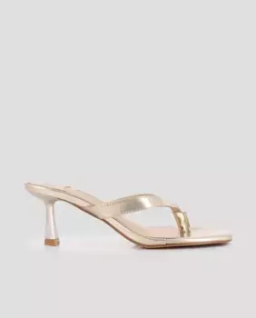 Женские босоножки на каблуке с тонкими ремешками и квадратным носком Blogger, золотой