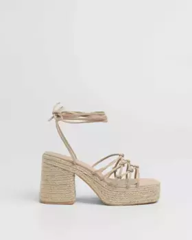 Женские босоножки на каблуке с завязанными ремешками Mim, бежевый