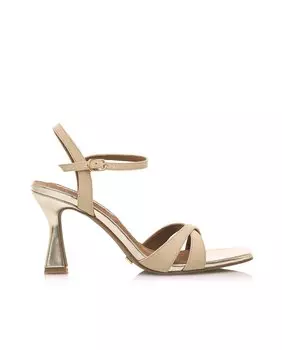 Женские босоножки на каблуке со скрещенными лезвиями и металлизированным каблуком в тон. Mariamare, естественный