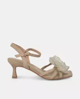 Женские босоножки на каблуке со стразами на носке и застежкой на пряжке Alma en Pena, цвет Marrn claro